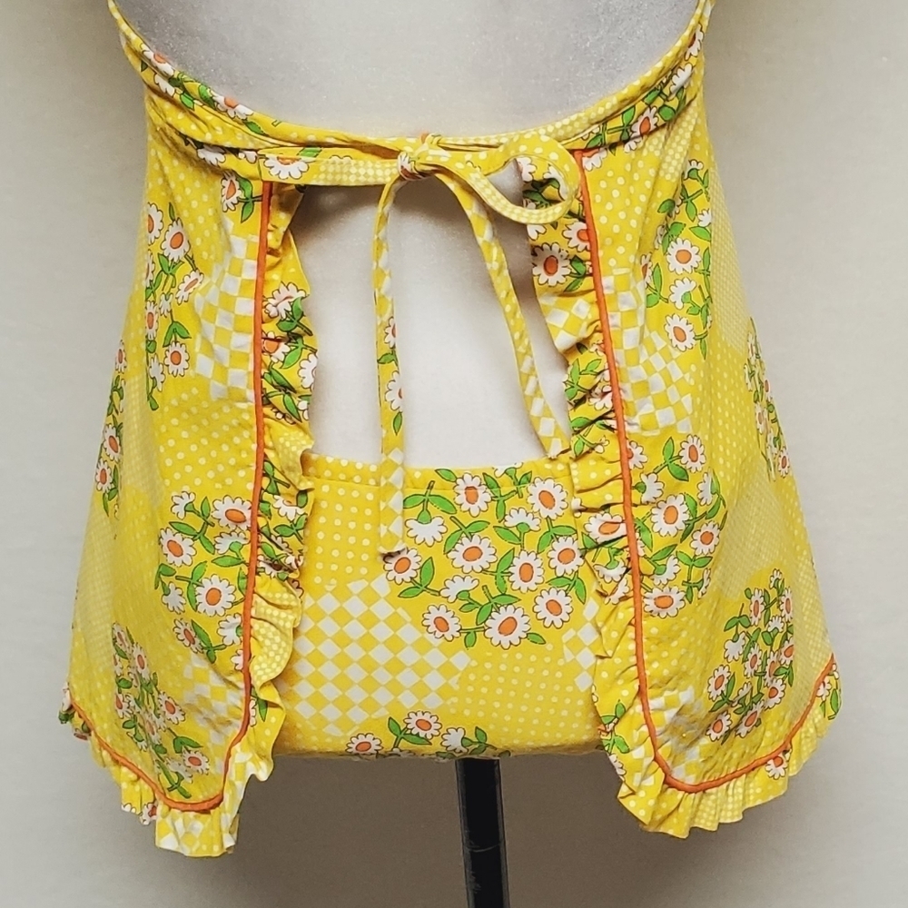 Rare Vintage 1960s Sears JR Bazaar Mod Yellow Checkered Daisy Full Apron Bikini - Picture 12 of 16